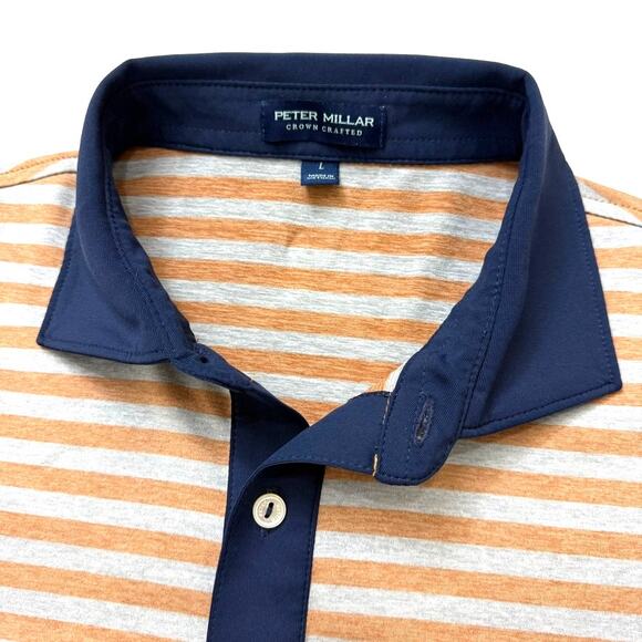 Peter Millar Crown Crafted Gray Orange Stripe Mens Polo Sz L - Picture 4 of 9